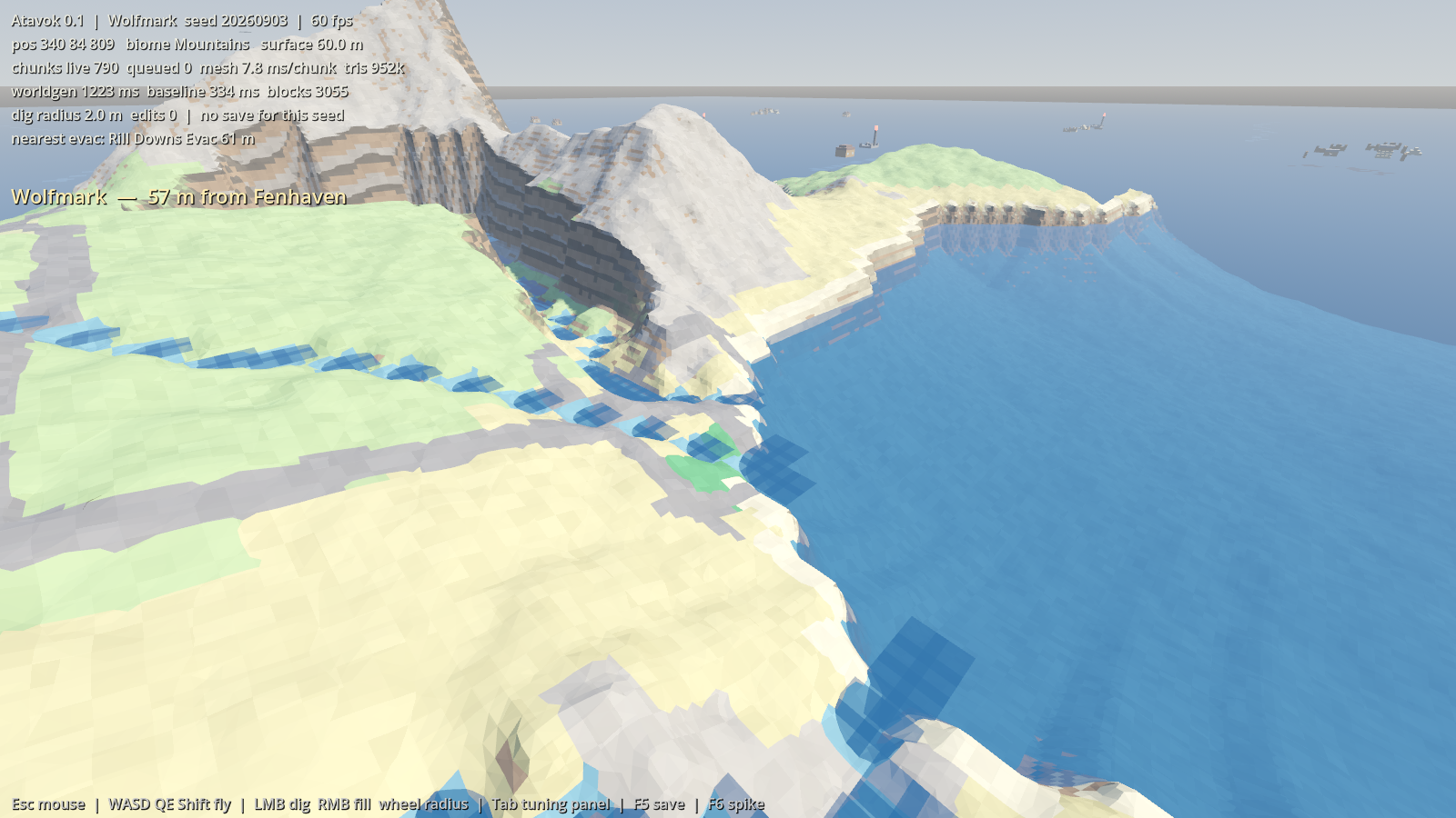 A coastline with a mountain range behind